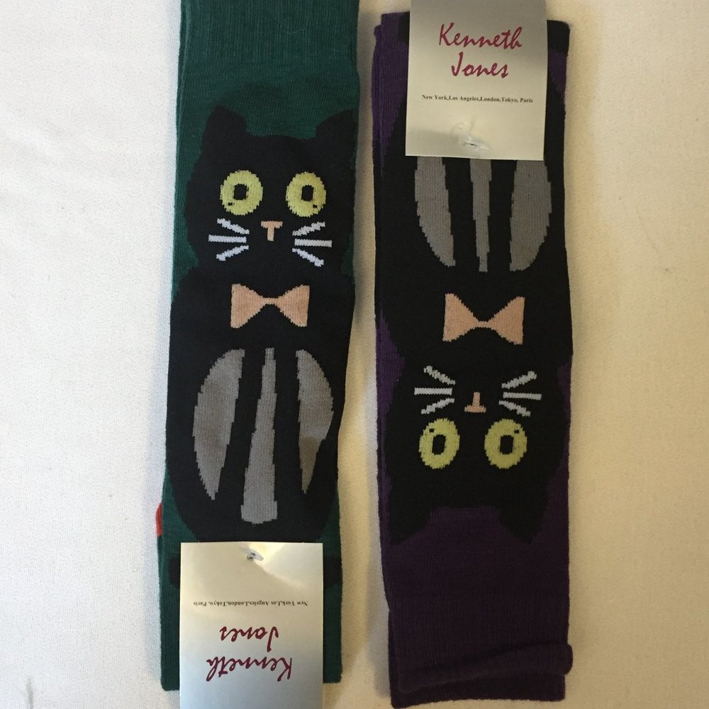 Kenneth Jones Knee High Black Cat Socks/ 2 Pair